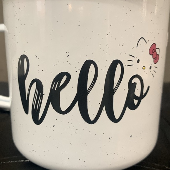 New Hello Kitty Face In Pink Bow White Metal Campers Coffee Mug By Sanrio - Picture 5 of 8